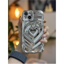 TeknoKapsül 13 ve 14 ile Uyumlu 3D Platin Kabartma Parlak Silikon Kılıf