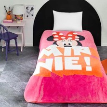 TeknoKapsül Minnie Mouse Çizgi Film Karakteri Pamuk-Polyester Karışım Battaniye, Pembe, Beyaz, Siyah, Tek Kişilik