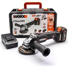 TeknoKapsül WX813 20VOLT 4.0AH. Li-Ion Tek Akülü 115MM Kömürsüz Profesyonel Şarjlı Avuç Taşlama