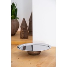 TeknoKapsül & Ahşap Ayaklı Metal 23 cm Tatlı Meyve Servis/sunum Tepsisi