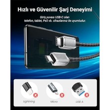 TeknoKapsül 60W 3A Pd Type-C To Type-C Hızlı Şarj ve Data Kablosu 1.5 Metre Siyah