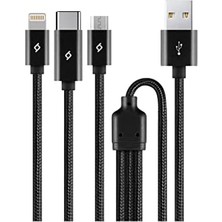 TeknoKapsül Alumicable Trio Şarj Kablosu 1mt. Type-C, Lightning, Micro USB