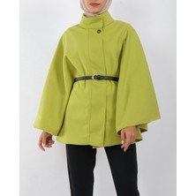 Modamorfo Tek Düğme Kemerli Panço -Yağ Yeşili