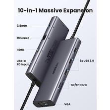 TeknoKapsül USB C Yerleştirme Istasyonu 10'u 1 Arada 4K Hdmı, Vga, 3 x USB A 3.0, Pd 100W, Ethernet, 3,5 mm Ses, Sd/tf ile