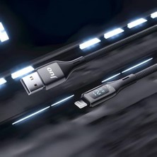 TeknoKapsül Juo 12W Dijital LED Ekranlı Usb-A To Lightning iPad Örgülü Hızlı Şarj ve Data Kablosu 2 Metre