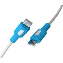 TeknoKapsül Type C-C Power Delivery Hızlı Şarj Kablosu, Beyaz Kablo, Beyaz/mavi Uçlar (150 Cm)