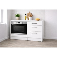 T Designo Aka Ankastre Fırın Modülü-Çok Amaçlı Dolap -110 cm -3 Çekmeceli-Laminat Beyaz Tezgah Dahil