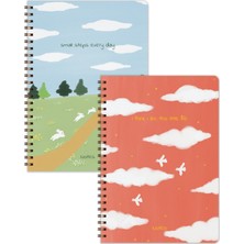 Matt Notebook A5 Spiralli Okul Defteri 80 Yaprak 2'li Set – Çizgili & Kareli