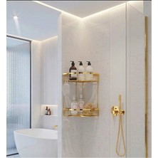 Gold 2'li Banyo Şampuanlık Gold Banyo Rafı Pirinç Malzeme Paslanmaz Eskitme