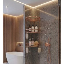 Bakır 3'lü Banyo Şampuanlık Rose Gold Banyo Rafı Pirinç Malzeme Paslanmaz Eskitme