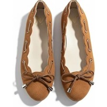 Ne&Ve Shoes Süet Biye Detaylı Kapsüllü Kadın Yuvarlak Burunlu Günlük Babet