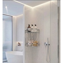 Krom 2'li Banyo Şampuanlık Krom Banyo Rafı Pirinç Malzeme Paslanmaz Eskitme