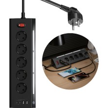 Vetech Akım Korumalı Priz Masaüstü 5x Priz, 2x Usb, 2x Type-C Girişli LED Aydınlatmalı Masa Prizi