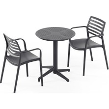Tilia 2 Kişilik Polipropilen Masa Takımı Antrasit (Moon Katlanır Masa Ø60 cm + Louise-XL Kollu Sandalye)