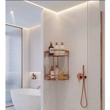 Bakır 2'li Banyo Şampuanlık Rose Gold Banyo Rafı Pirinç Malzeme Paslanmaz Eskitme