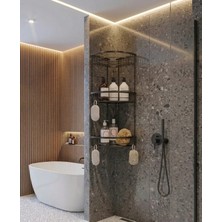 Siyah 3'lü Banyo Şampuanlık Siyah Banyo Rafı Pirinç Malzeme Paslanmaz Eskitme