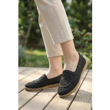 ZOE3tr Kadın Siyah Örgü Günlük Rahat Şık Yazlık Düz Taban Babet Ayakkabı