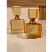 Plus Home Dekoratif Kristal 2'li Şişe Kare Model Renk Bal Yükseklik 10 ve 8 cm