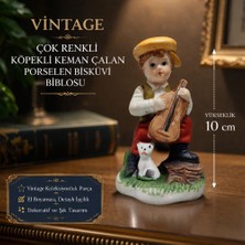 Vintage Çok Renkli Köpekli Keman Çalan Porselen Bisküvi Biblosu