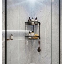 Siyah 2'li Banyo Şampuanlık Siyah Banyo Rafı Pirinç Malzeme Paslanmaz Eskitme