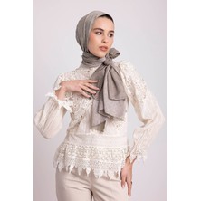 AYSHARA Katre-I Zerâfet Monogram Düz Desenli Çift Taraflı Şal - Krem Bej
