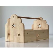 Doruk Ahşap Atölyesi Masif Ahşap Montessori Bulut Figürlü Büyük Boy Çocuk Odası Kitaplığı & Oyuncak Sandığı