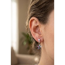 By Barun Yıldız Küpe 925 Ayar Gümüş Renkli Taşlı Kadın Küpe