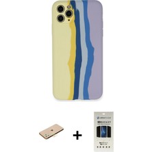 BUTİMAR'S iPhone 11 Pro Yadigar Çizgi - Siyah 5d Hayalet Cam Ekran Koruyucu + Pembe Renkli Kamera Lens Koruma Cam