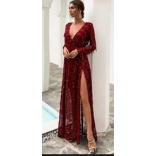 Hanife Glam Couture Hanife Glam Hilaltrend Uzun Kol Saçaklı Payet Abiye Elbise