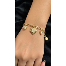 Stainless Steel Altın Kalp Detaylı Şık Bileklik