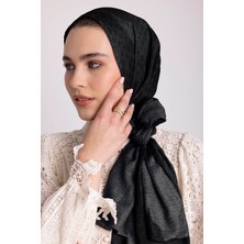 AYSHARA Katre-I Zerâfet Monogram Düz Desenli Çift Taraflı Şal - Siyah