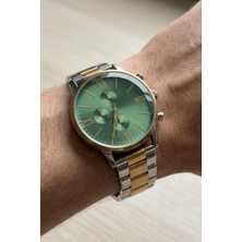Oqqo Ares Yeşil Kadran Gold Gümüş Kordon Erkek Kol Saati