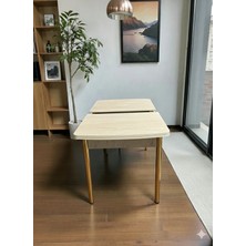 Msy Home Traverten/sonomo/siyah Mermer Gold/krom Ayaklı Mdf 80*130 Kelebek Açılabilr Yemek Masası