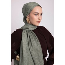 AYSHARA Bengi Monogram Düz Desenli Çift Taraflı Şal - Haki Yeşil