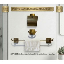 Antik Paslanmaz Pirinç 3’lü Banyo Seti Mat Gold – Uzun Havluluk, Tuvalet Kağıtlık, Bornozluk