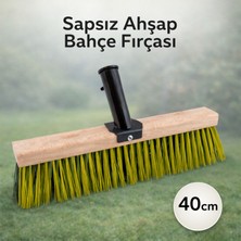 Badem10 Sapsız Ahşap Bahçe Fırçası 40 cm Dayanıklı Sert Kıllı Yaprak Toplama Zemin Temizleme Fırçası