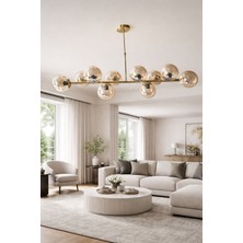 LED Yeni Model 125 cm 10 Lu Bal Camlı Lüx Avize Gold Renk Ithal Kasa