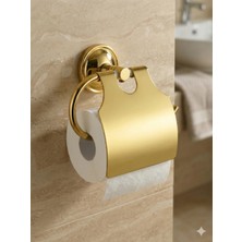 Clk Banyo Bella Geniş Kapaklı Paslanmaz Pirinç Tuvalet Kağıtlığı - Lüks Banyo Tipi Kapaklı Kağıt Tutucu Sarı