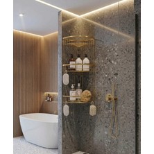Antik Gold 3'lü Banyo Şampuanlık Antik Gold Banyo Rafı Pirinç Malzeme Paslanmaz Eskitme