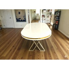 Msy Home Beyaz Gold Detaylı Lake Panel 90*170 cm Oval Masa