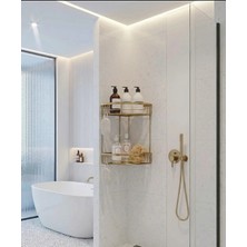 Antik Gold 2'li Banyo Şampuanlık Antik Gold Banyo Rafı Pirinç Malzeme Paslanmaz Eskitme