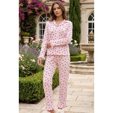 C&city Bürümcük Dokulu Düğmeli Pijama Takım Pembe Fiyonk