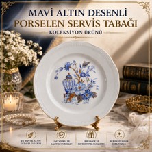 Mavi Altın Desenli Porselen Servis Tabağı | Koleksiyon Ürünü