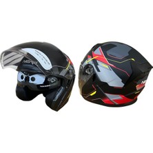 Nero 528 Mat Siyah - Kırmızı - Sarı Çenesiz Açık Kask (M)