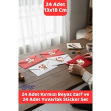 İstisna 24 Adet 13X18 cm Kırmızı Beyaz Zarf ve 24 Adet 23 Nisan Çocuk Bayramı Yuvarlak Sticker Seti