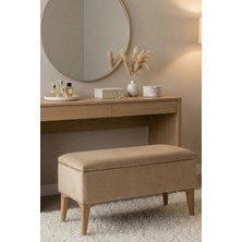 Mefaks Tekstil Sandıklı Bench Puf Kum Beji – Kapaklı Ahşap Ayaklı Fonksiyonel Oturma Pufu, Yatak Ucu & Antre