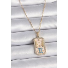 316L Çelik Gold Renk Zincir Ikizler Burcu Zirkon Taşlı Kadın Kolye