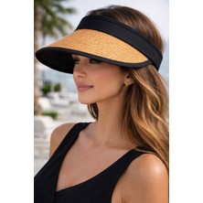 Aydın Şapkacınız Geniş Siperlikli Hasır Görünümlü Ayarlanabilir Kadın Vizör Şapka – Hafif & Şık Yazlık Güneş Şapkası