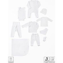 Mama Padre Mabel Yenidoğan Organik Hastane Çıkış Seti 10 Parça + Emzirme Önlüğü Hediye