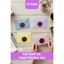 İstisna 24 Adet 4 Renk 7x9 Zarf (Lila, Açık Mavi, Açık Sarı, Pembe) ve 24 Adet Kalpli Mühür Sticker Hediyeli
